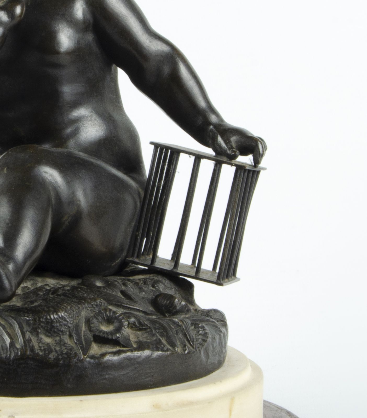 19th Century Patinated Bronze Sculpture Of A Child Holding A Birdcage Based On A Design By Jean Baptiste Pigalle, France photo buy
