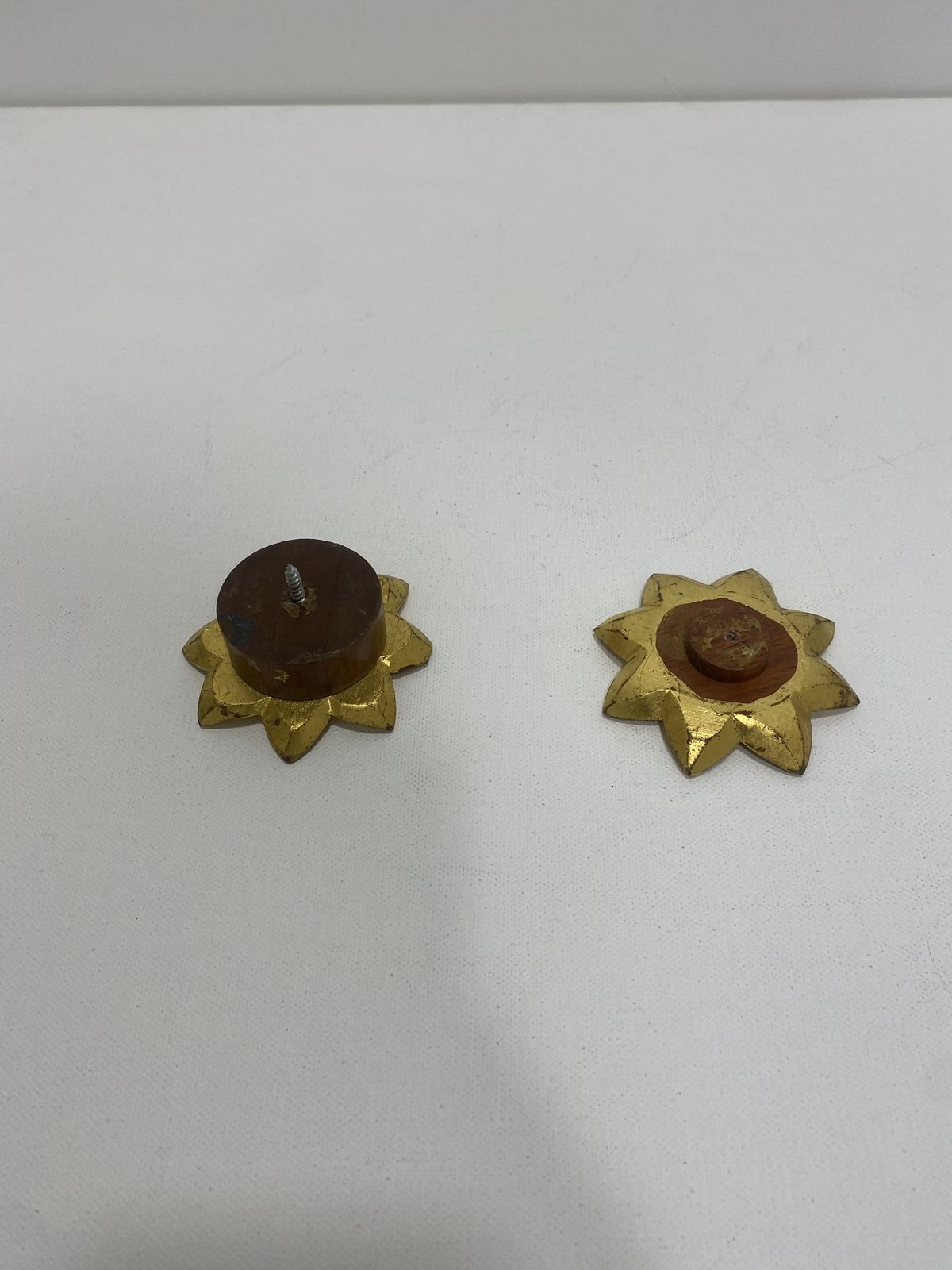 Gold Pair Oak Hand Carved Door Handle Pullers Gio Ponti Guglielmo Ulrich 1950s photo for sale