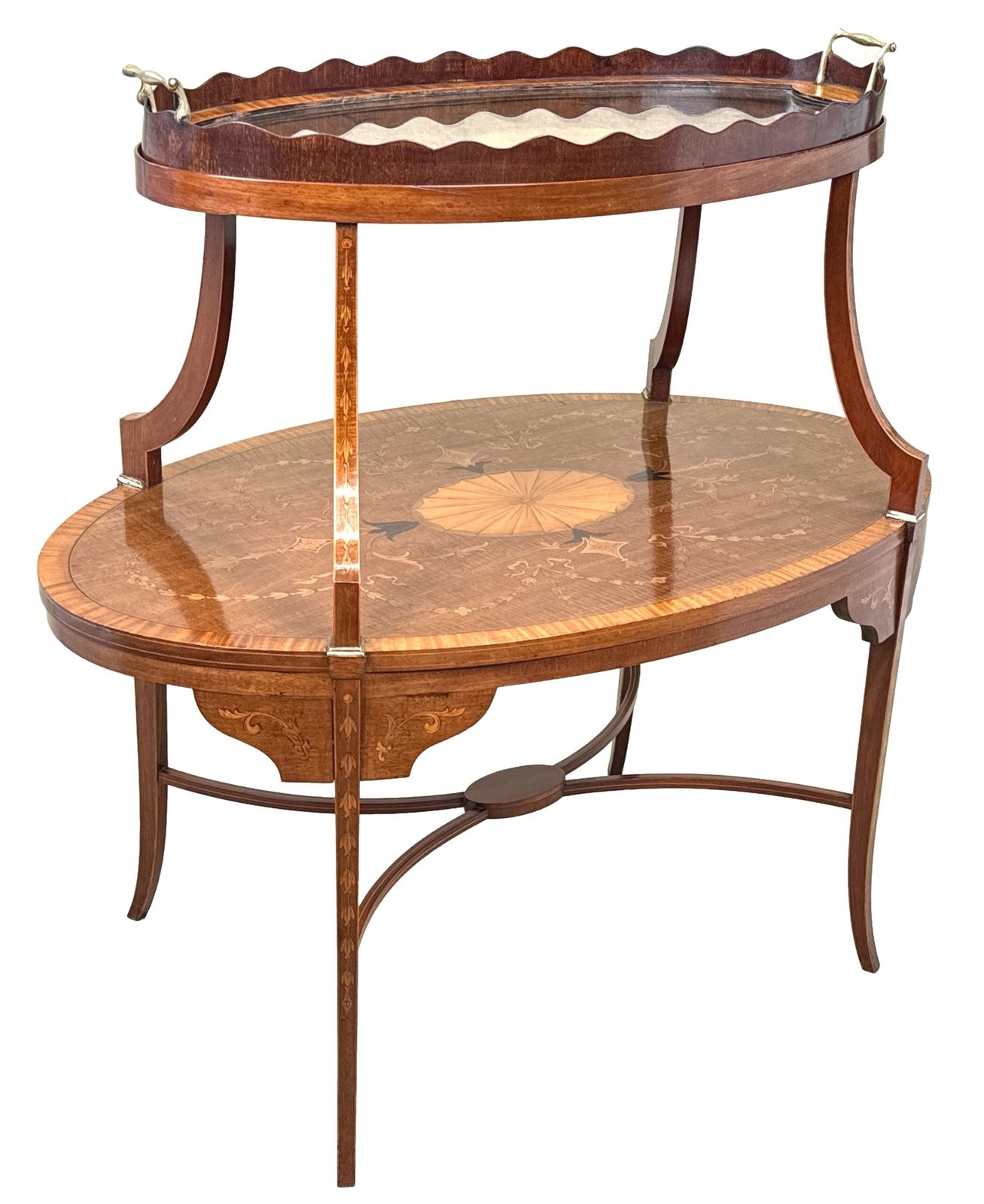 Fine 19th Century Mahogany & Satinwood Two Tier Table (England, Circa 1890) photo for sale