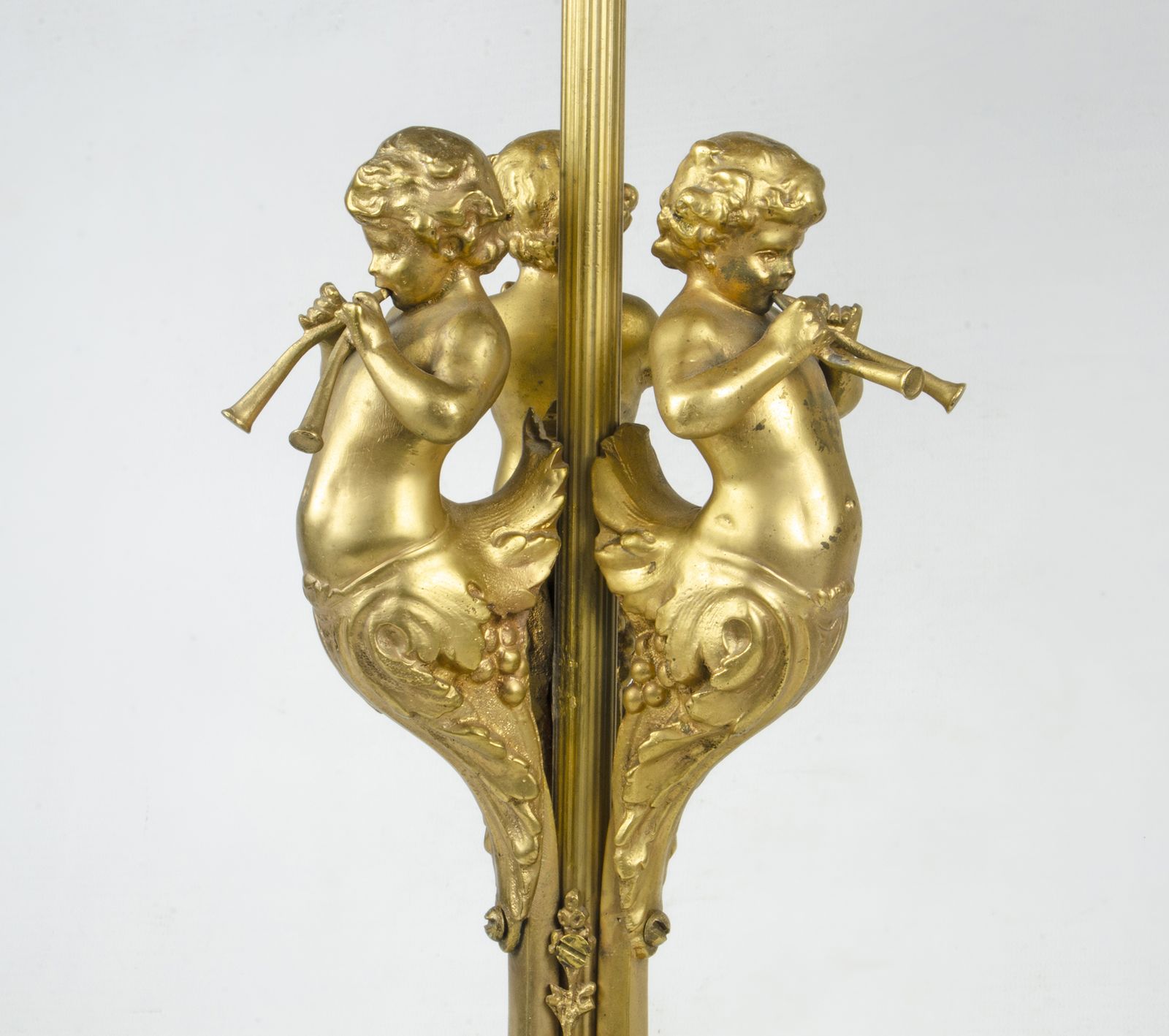19th Century Louis XVI Style Gilt Bronze Sculptural Table Lamp With Pink Glass Accents, France photo furniture