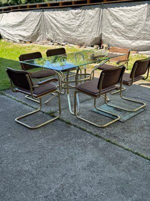 Italian Brass Dining Set With Table And Chairs, 1970s, Set Of 7 photo vinterior