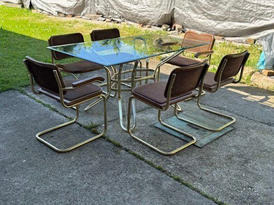 Italian Brass Dining Set With Table And Chairs, 1970s, Set Of 7 photo buy