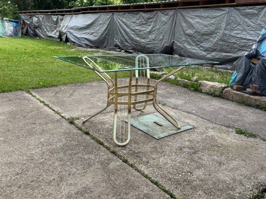 photo furniture Italian Brass Dining Table And Chairs, 1970s, Set Of 7