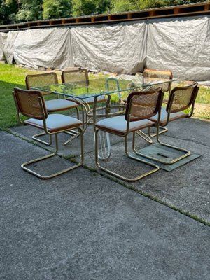 Italian Brass Dining Set With Table And Chairs, 1970s, Set Of 9 photo for sale