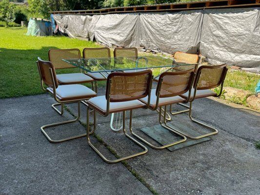 Italian Brass Dining Set With Table And Chairs, 1970s, Set Of 9 photo vinterior