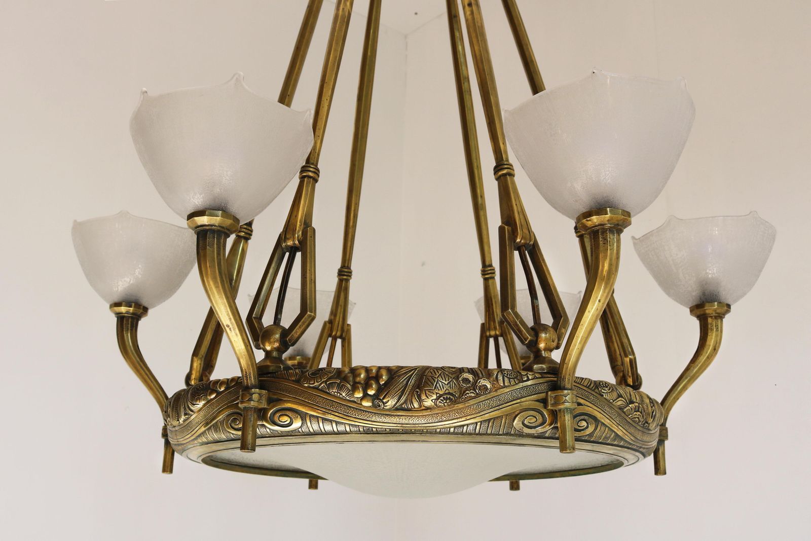25063.0 Monumental Large Art Deco Chandelier By Maurice Dufrene & Daum Nancy 1920 Bronze photo
