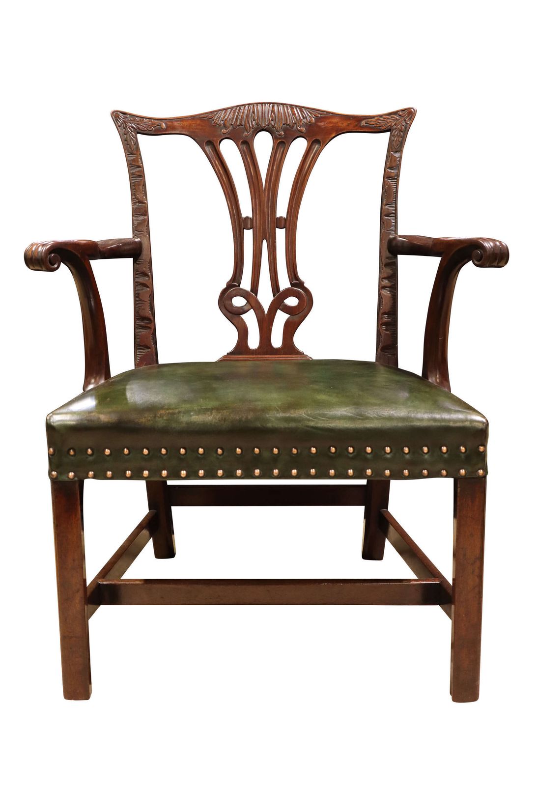 Late 18th Century Mahogany Carver Chair With Hand Dyed Green Leather Seat – Circa 1780