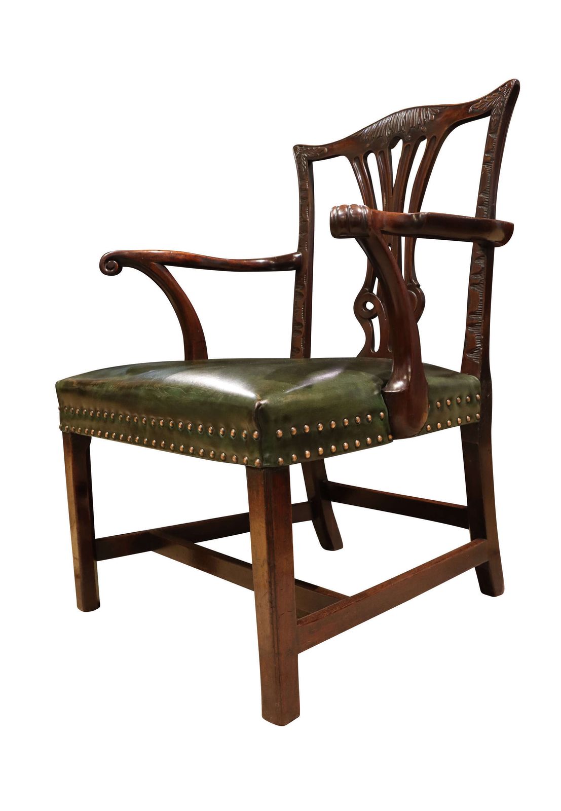 Late 18th Century Mahogany Carver Chair With Hand Dyed Green Leather Seat – Circa 1780 photo Furniture