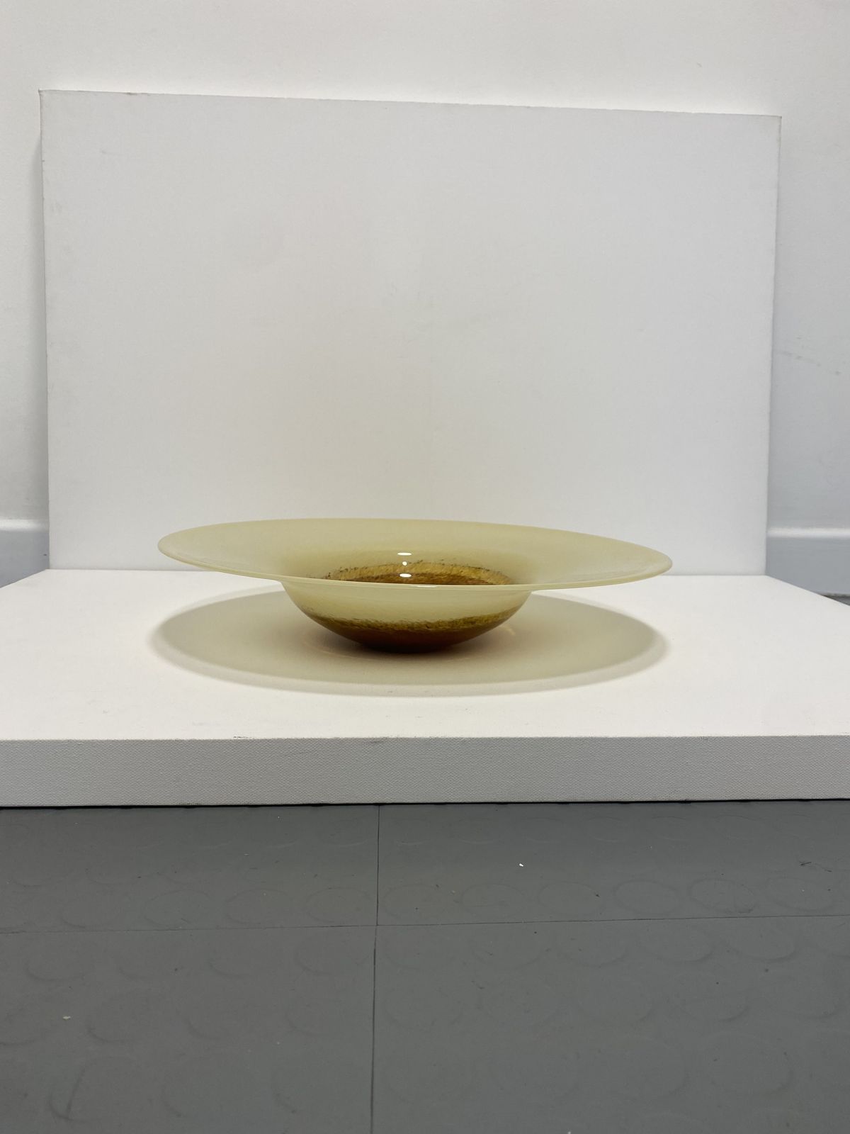 Xl Murano Glass Round Fruit Bowl Table Plate Yellow Brown Italian Vintage 1970s photo furniture