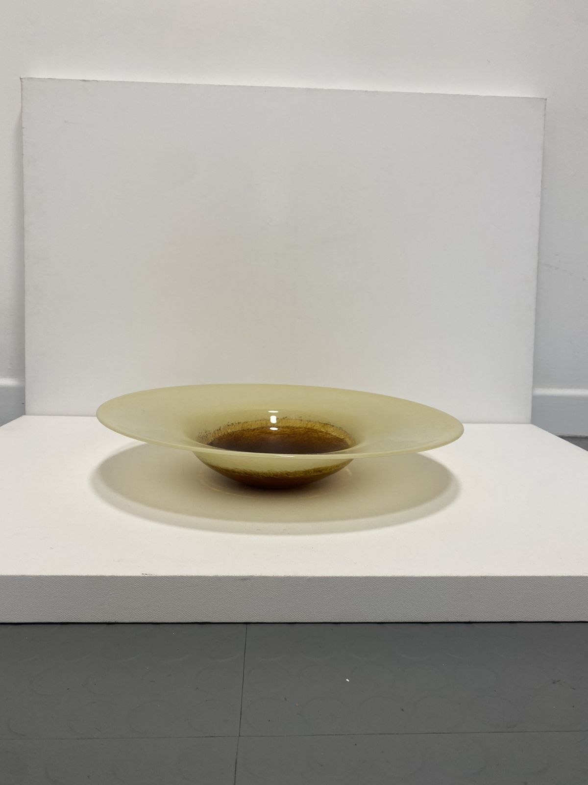 Xl Murano Glass Round Fruit Bowl Table Plate Yellow Brown Italian Vintage 1970s photo for sale