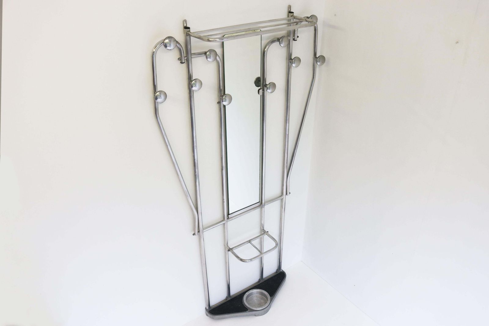 Furniture Art Deco Polished Aluminum Hall Tree Umbrella Stand Coat Rack Bauhaus photo