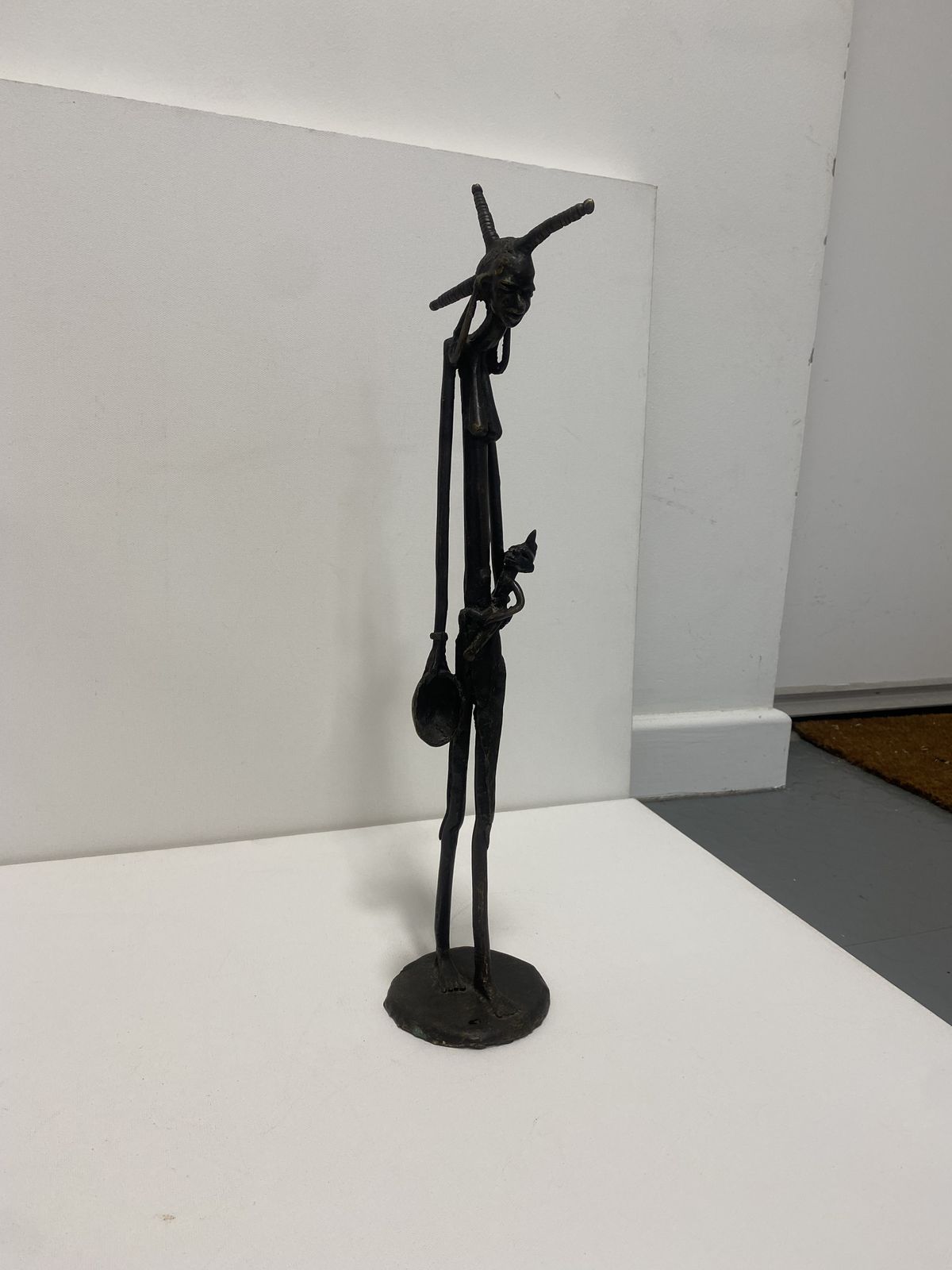 Tall Bronze Masai Pair Sculptures 1960s Vintage Kenya Mother Baby Giacometti photo furniture