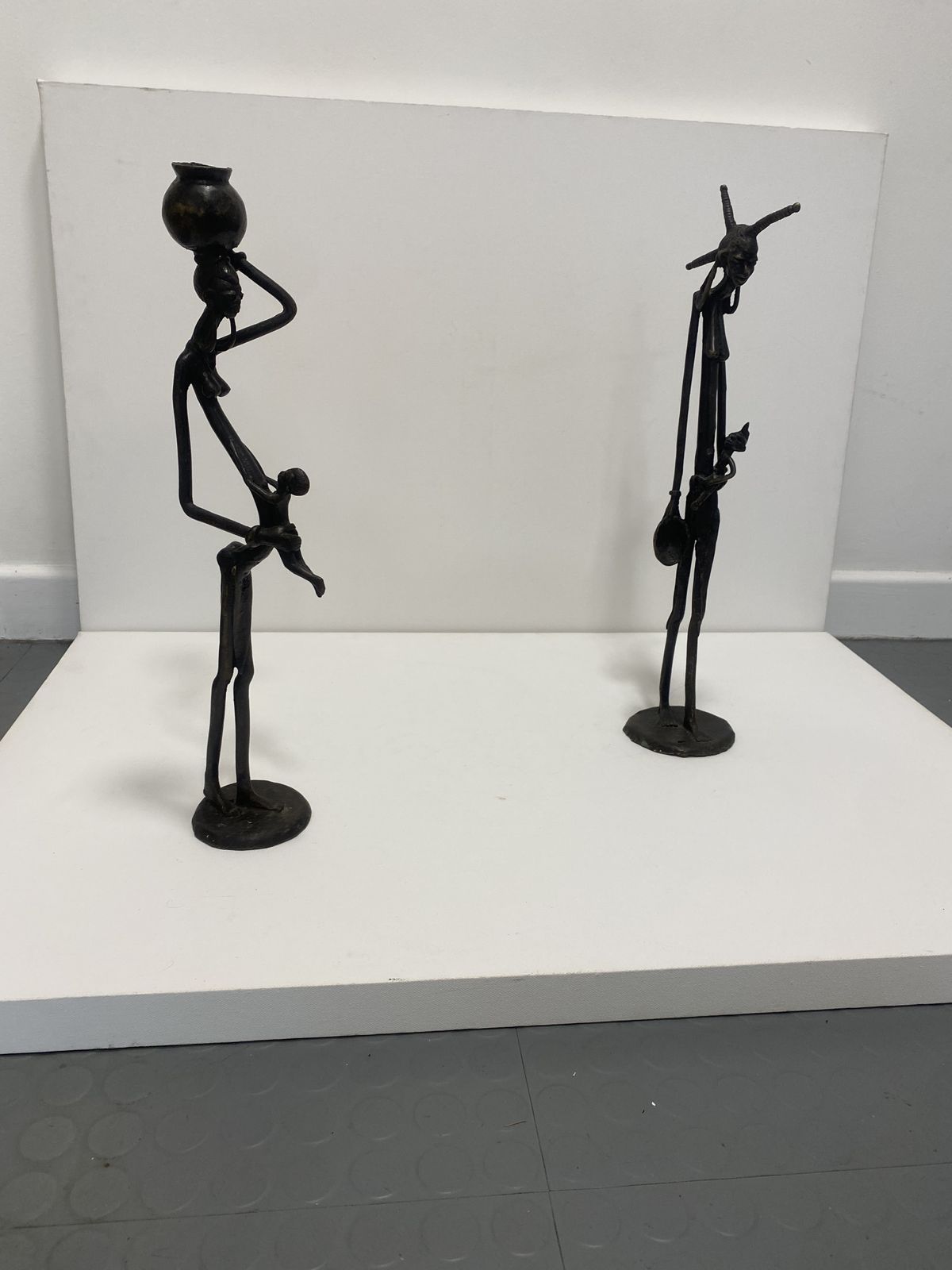 Tall Bronze Masai Pair Sculptures 1960s Vintage Kenya Mother Baby Giacometti photo buy