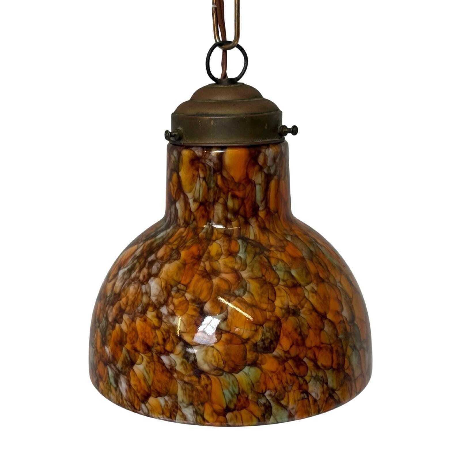 Art Deco   Hanging Pedant Light   Ceiling Fixture   Oval Shaped   Suspended By Chain, Matching Ceiling Canopy   Brown And Orange photo Lighting