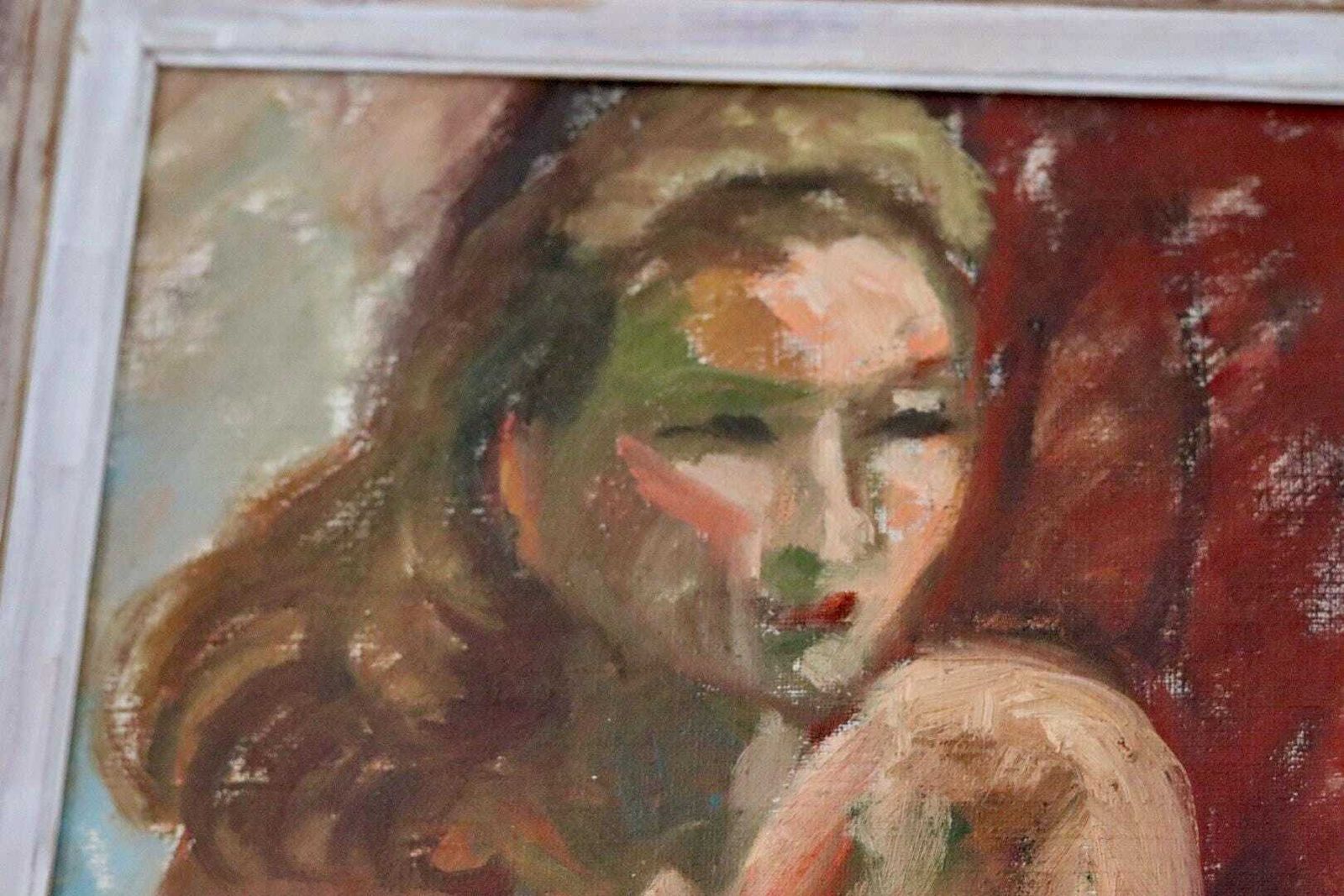 Mid 20th Century Original Oil On Canvas – Nude Woman – Vintage & Framed, 41 X 60 Cm / 16.1 X 23.6 In photo vintage
