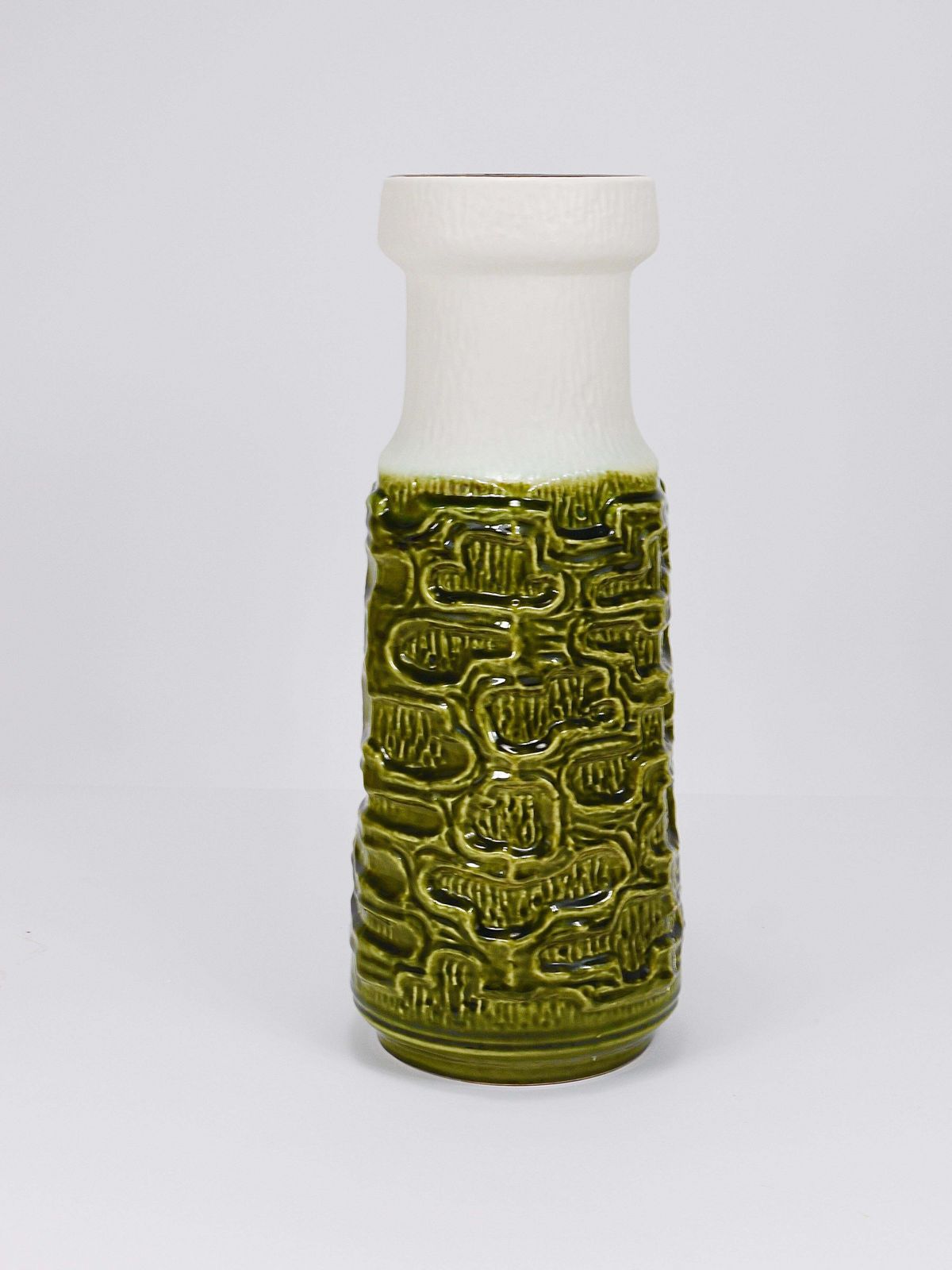 Tall Brutalist Op Art Green & White Terracotta Floor Vase, Austria, 1970s photo vintage