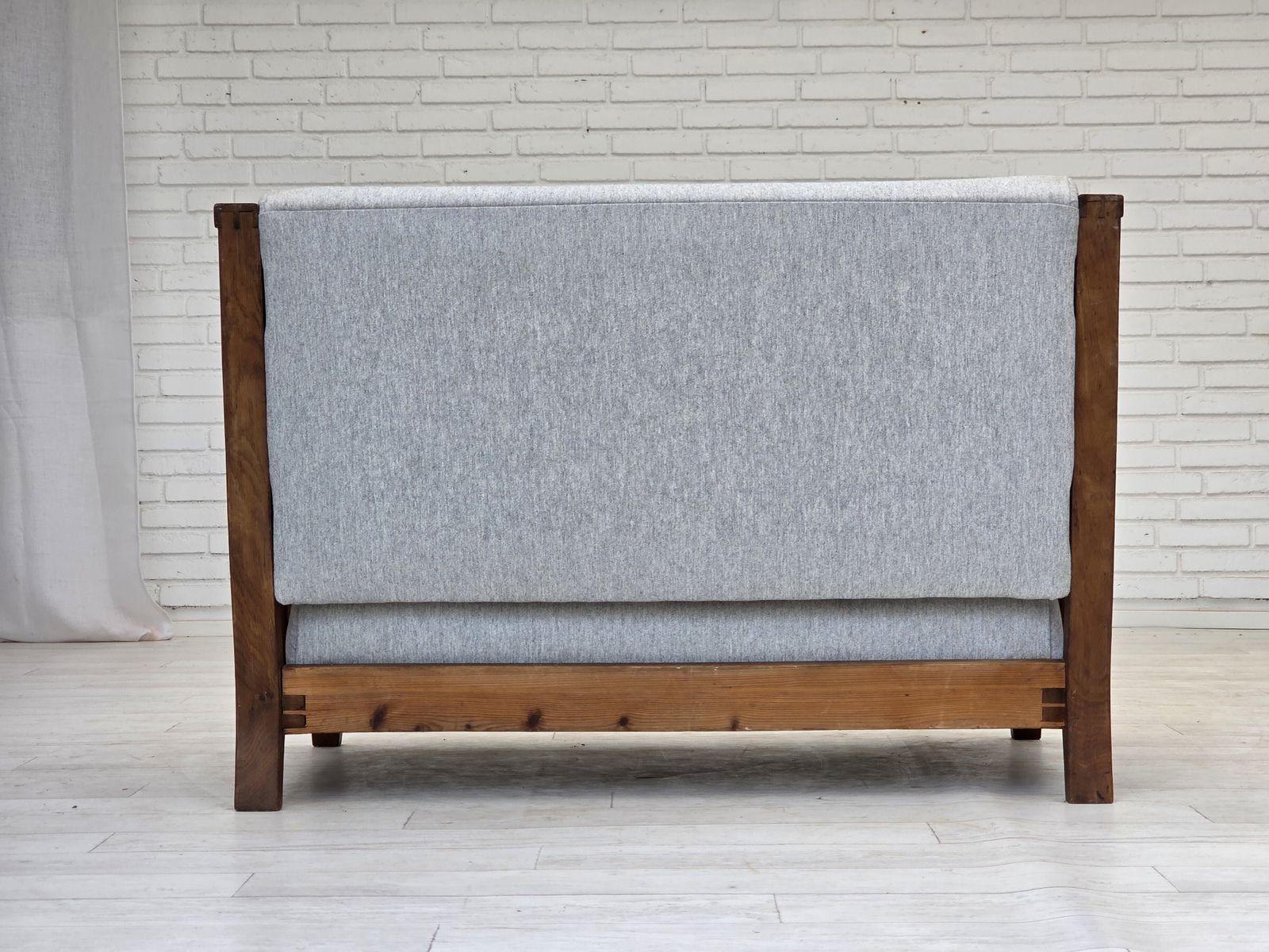 1950s, Scandinavian 2 Seater Sofa, Reupholstered, Furniture Wool, Oak. photo vintage