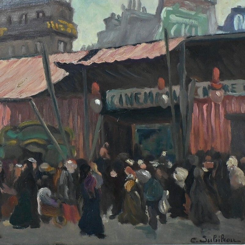Painting “Street Scene” By C. Subileau – Early 20th Century photo furniture
