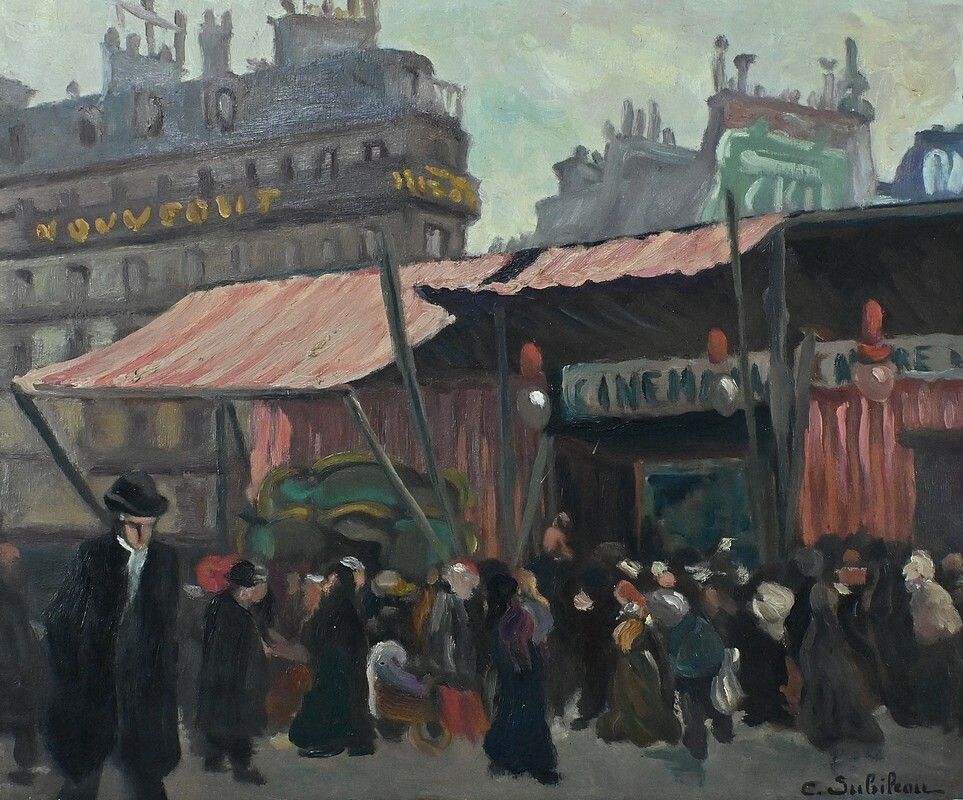 Painting “Street Scene” By C. Subileau – Early 20th Century photo 710.0