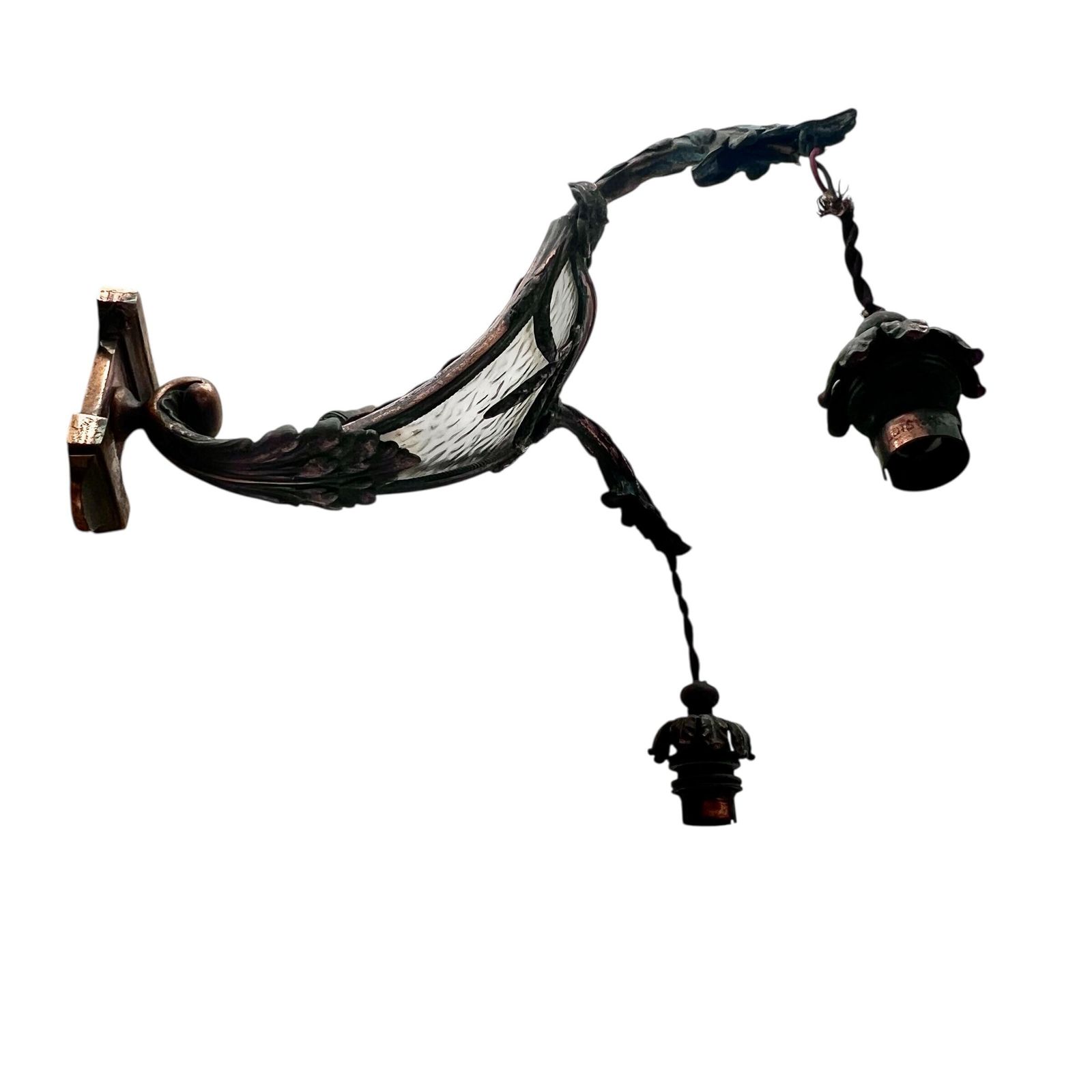 Antique French Pair Of Copper Framed Art Deco Wall Sconces With Frosted Glass   Wall Lights   Atelier Petitot   Home Decor photo for sale