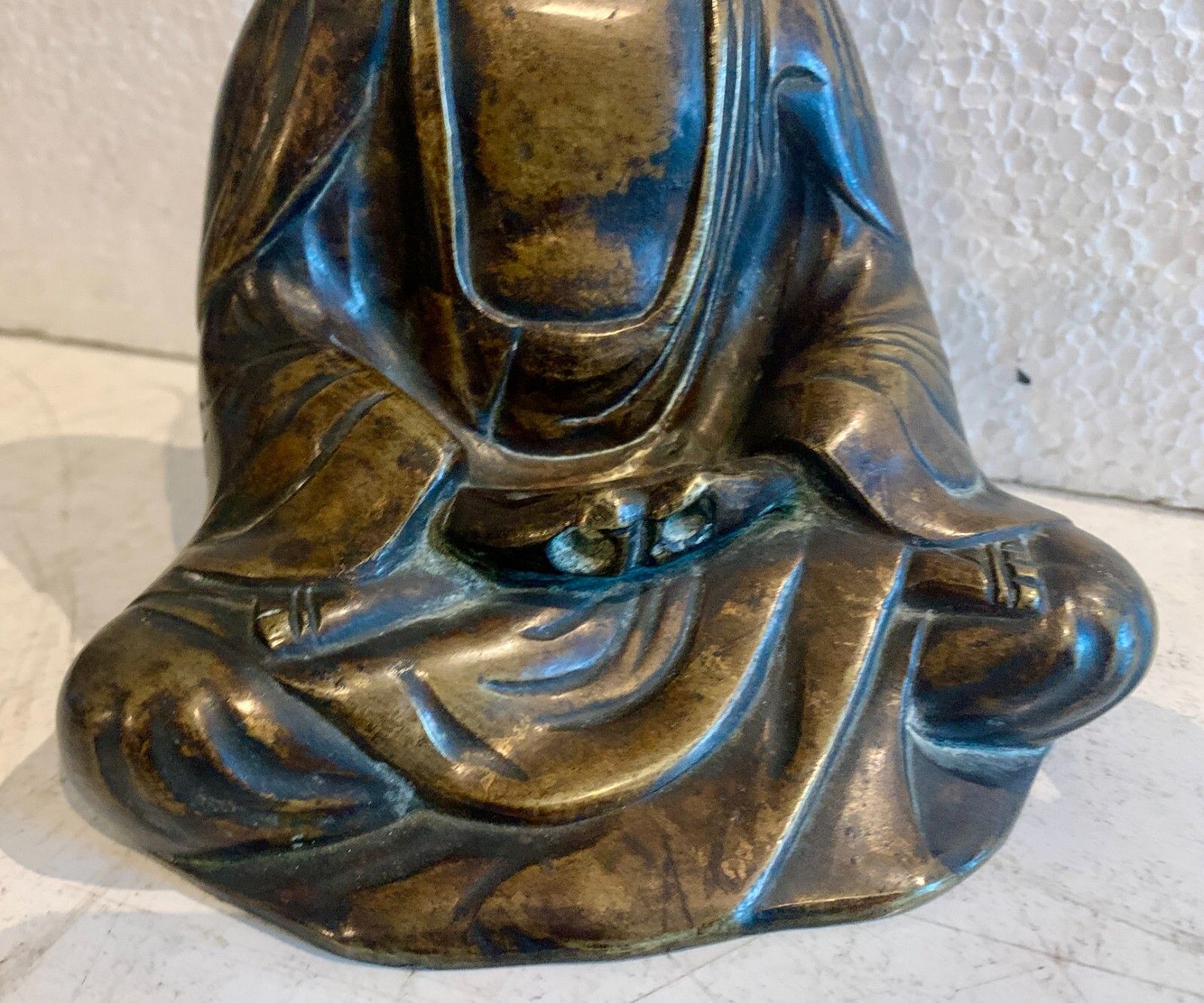 Bouddha En Bronze Massif A Patine Brune XX Siècle photo vintage