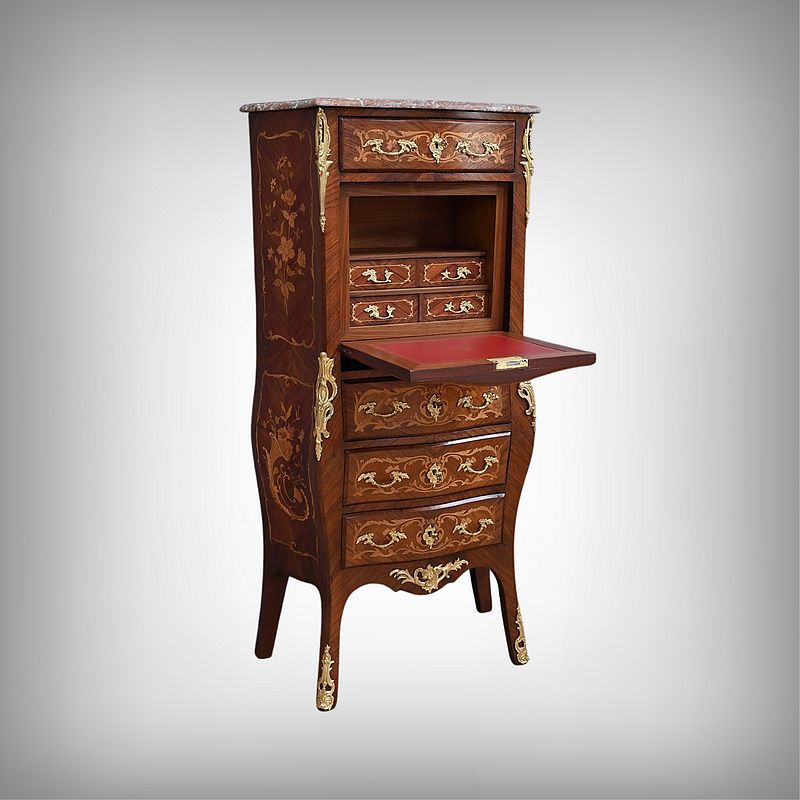 Secretary In Precious Wood Marquetry, Transition Style, Napoleon III Period – Mid 19th Century photo furniture