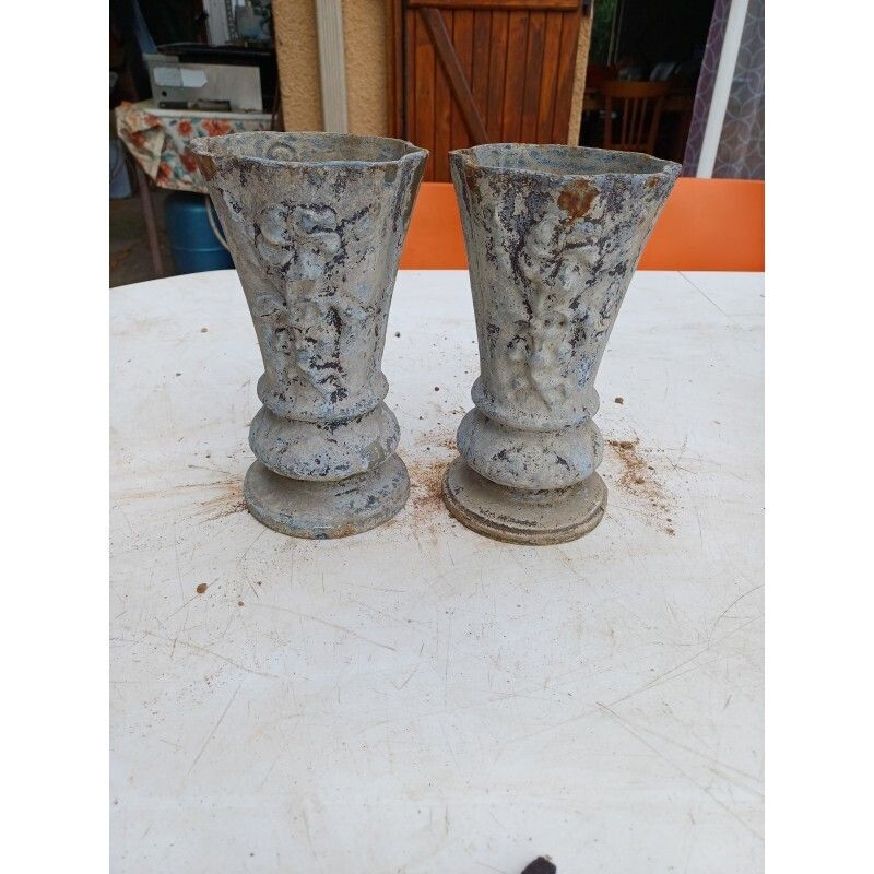 photo for sale Pair Of Cast Iron Vases 1900 From Charleville Mézières