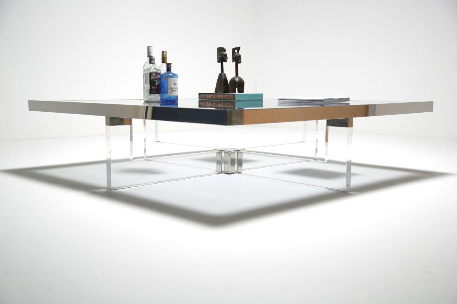 Mid Century Lucite Steel, Brass And Glass Italian Coffee Table By Sandro Petti For Angelo Metalarte, 1970s. photo furniture