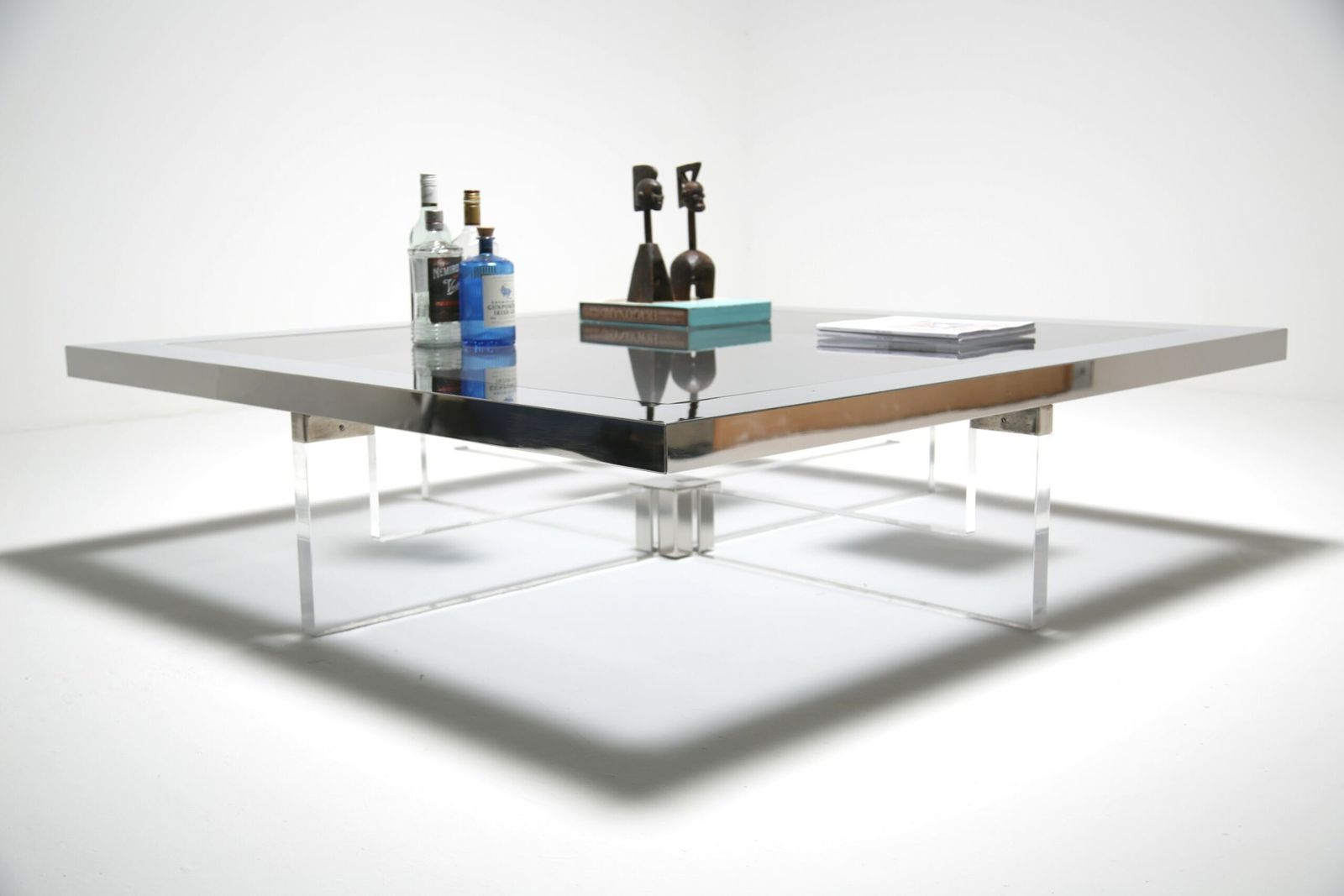 Mid Century Salontafel Van Lucite, Staal, Messing En Glas Door Sandro Petti Voor Angelo Metalarte, Jaren 1970. photo for sale