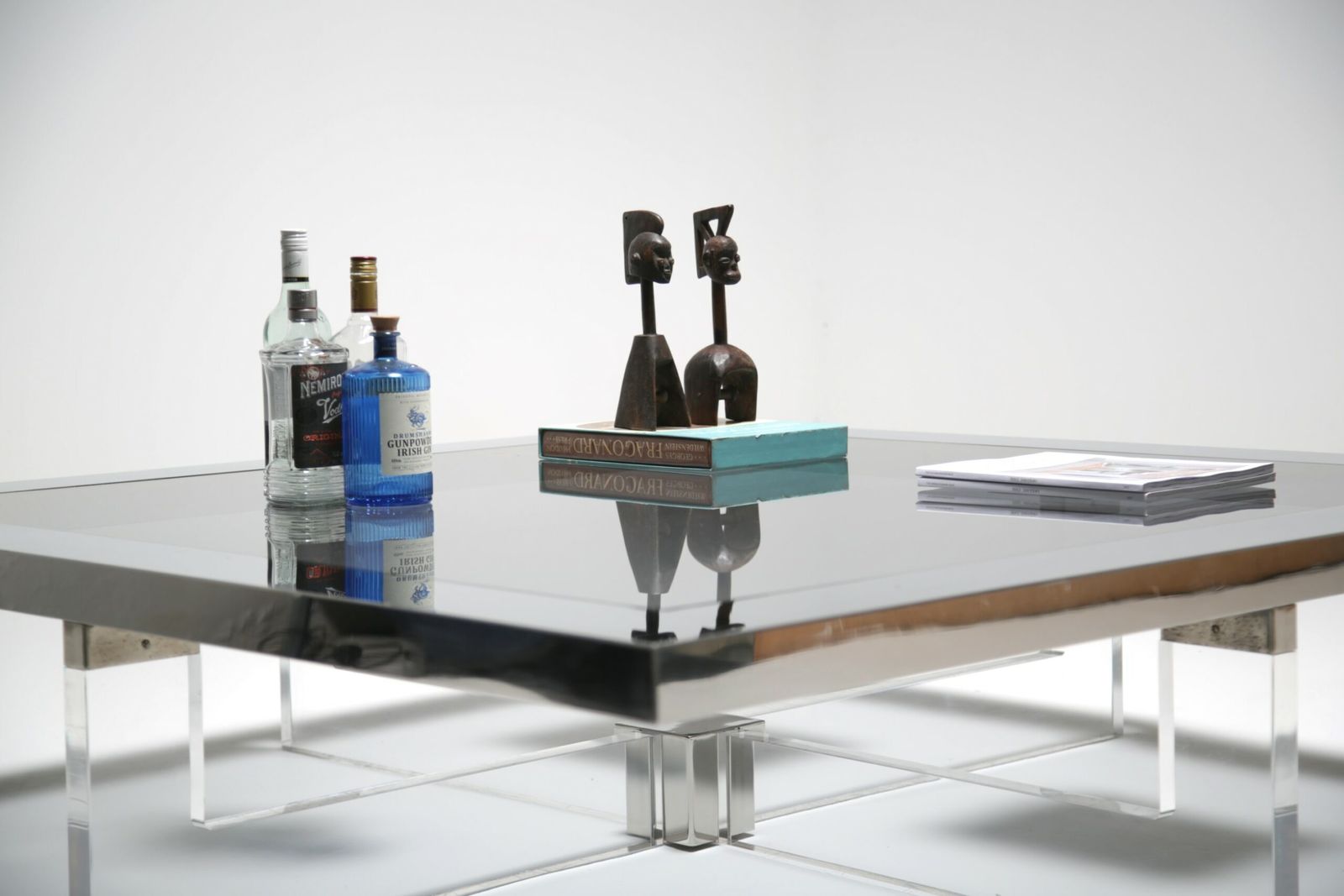 photo for sale Mid Century Salontafel Van Lucite, Staal, Messing En Glas Door Sandro Petti Voor Angelo Metalarte, Jaren 1970.