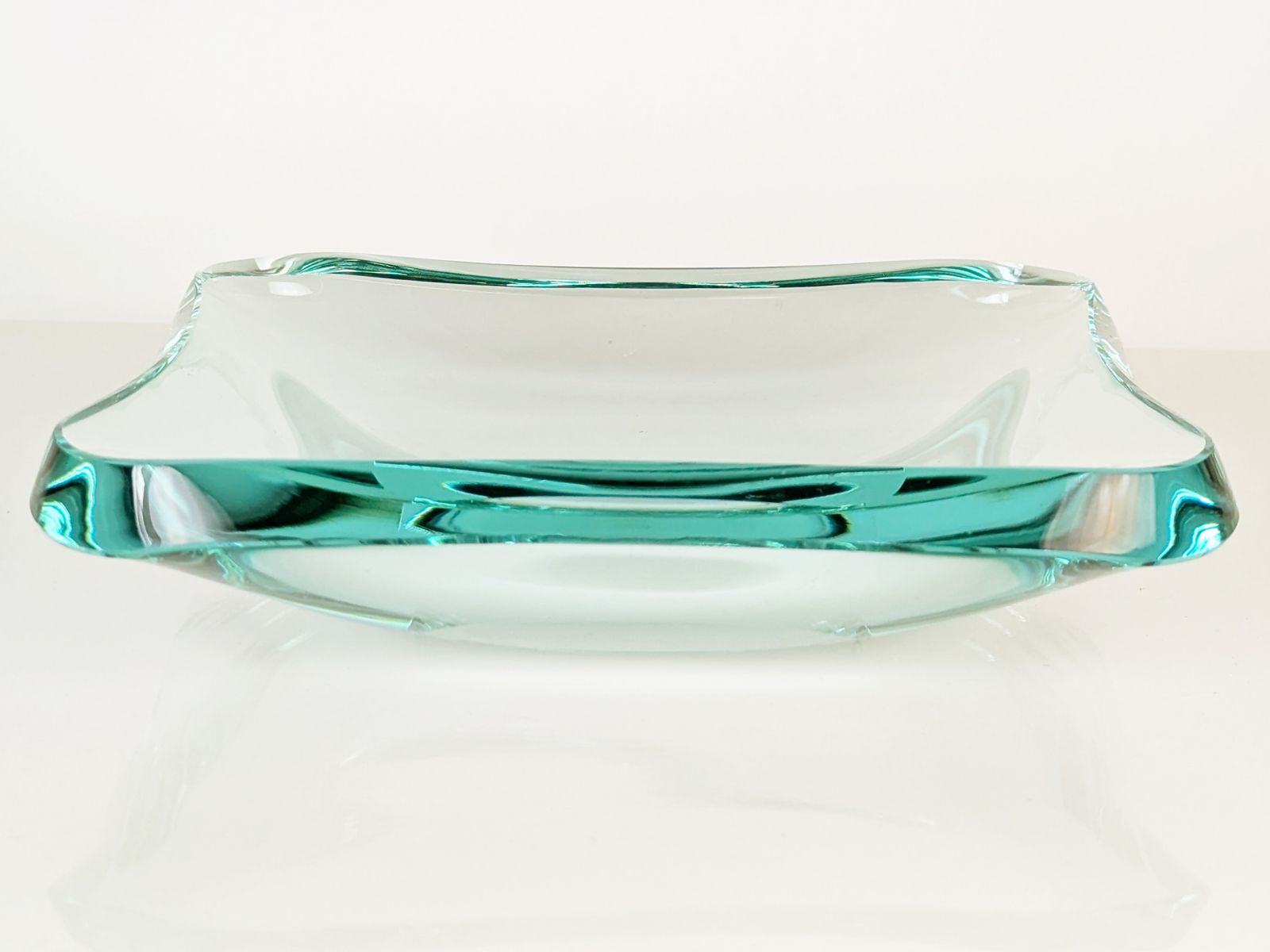 Grinded & Cut Aquamarine Glass Bowl/Centerpiece By Fontana Arte, 1960s photo furniture