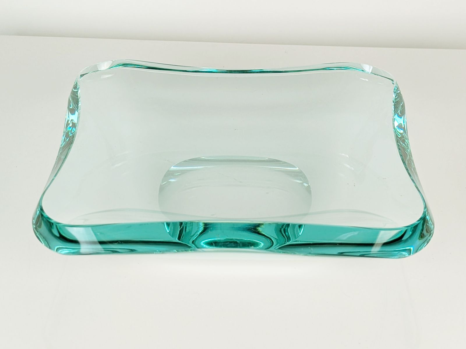 photo for sale Grinded & Cut Aquamarine Glass Bowl/Centerpiece By Fontana Arte, 1960s