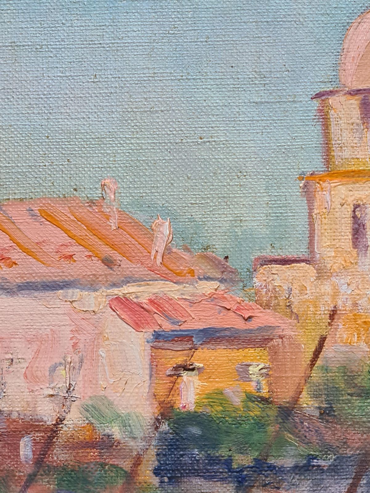 Collioure, A Mediterranean Street Scene And The Church Of Notre Dame Des Anges By E.L.Y. photo vintage