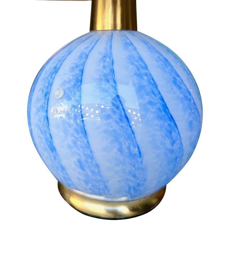 A Lovely Pair Of 1960s Blue Murano Glass And Brass Lamps By La Murrina photo vinterior