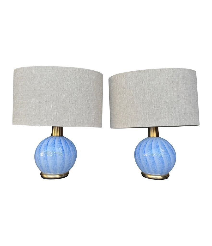 photo buy A Lovely Pair Of 1960s Blue Murano Glass And Brass Lamps By La Murrina