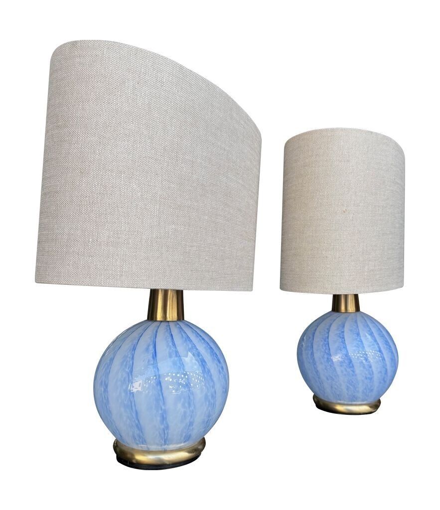 photo vintage A Lovely Pair Of 1960s Blue Murano Glass And Brass Lamps By La Murrina