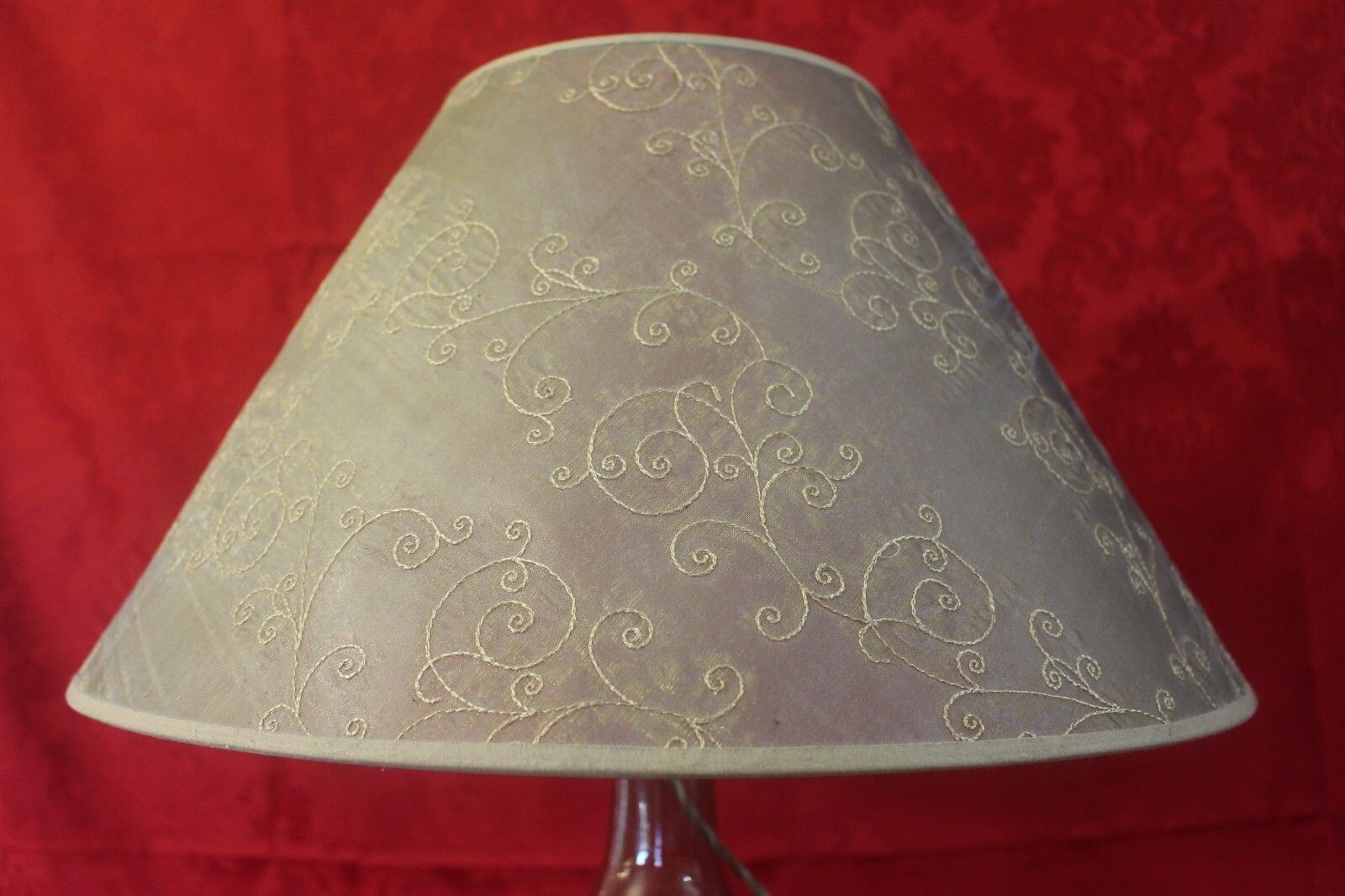 French Unique Large Glass Round Shape Lamp With Cream Shade 60 X 47cm Desk Table photo Lighting
