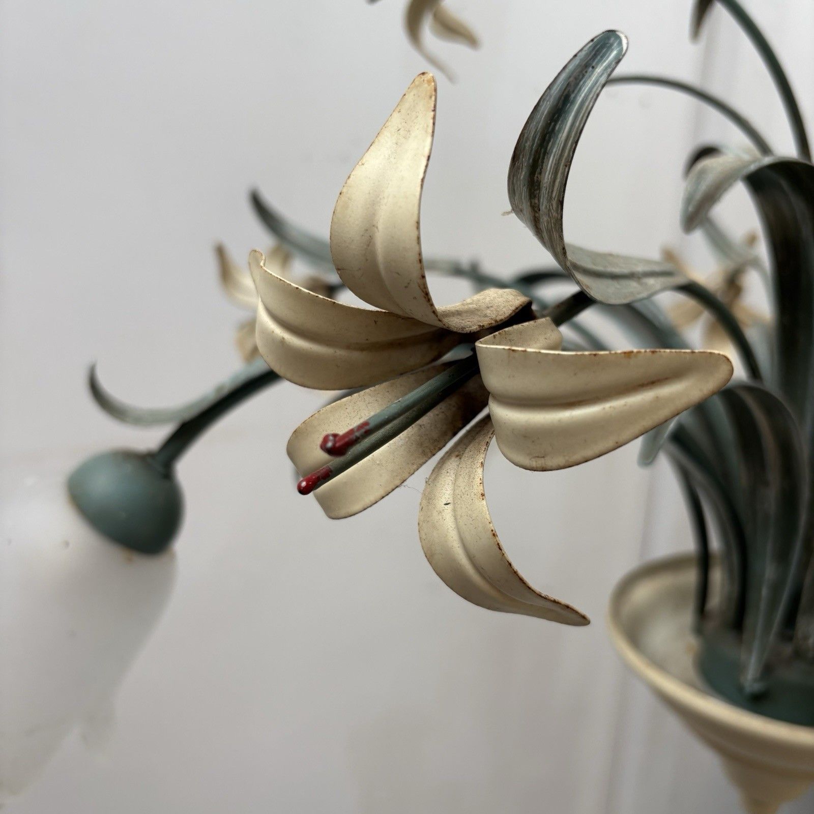 Large Vintage French Foliage And Tulip Hanging Lamp Chandelier 1980s photo 275.0