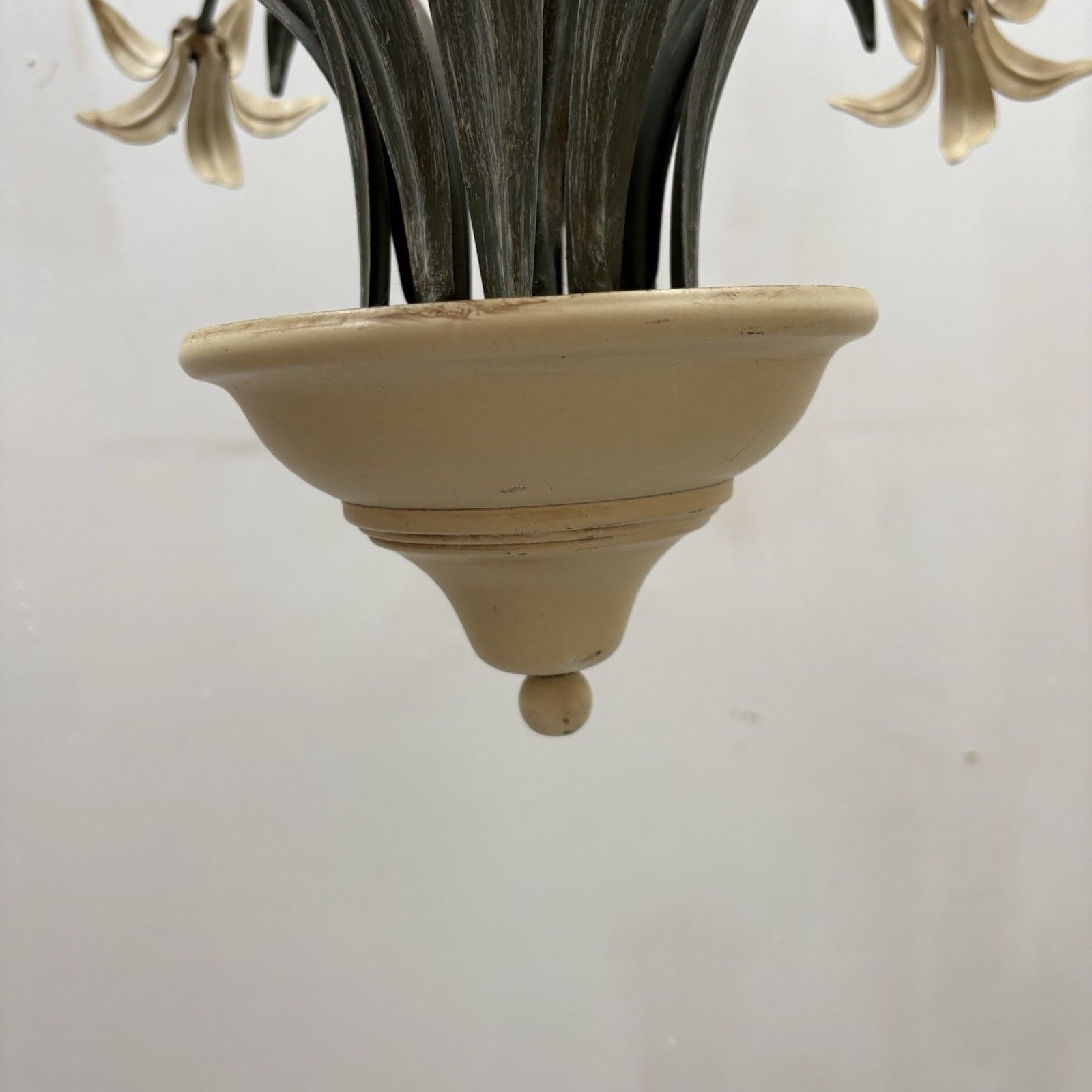 275.0 Large Vintage French Foliage And Tulip Hanging Lamp Chandelier 1980s photo