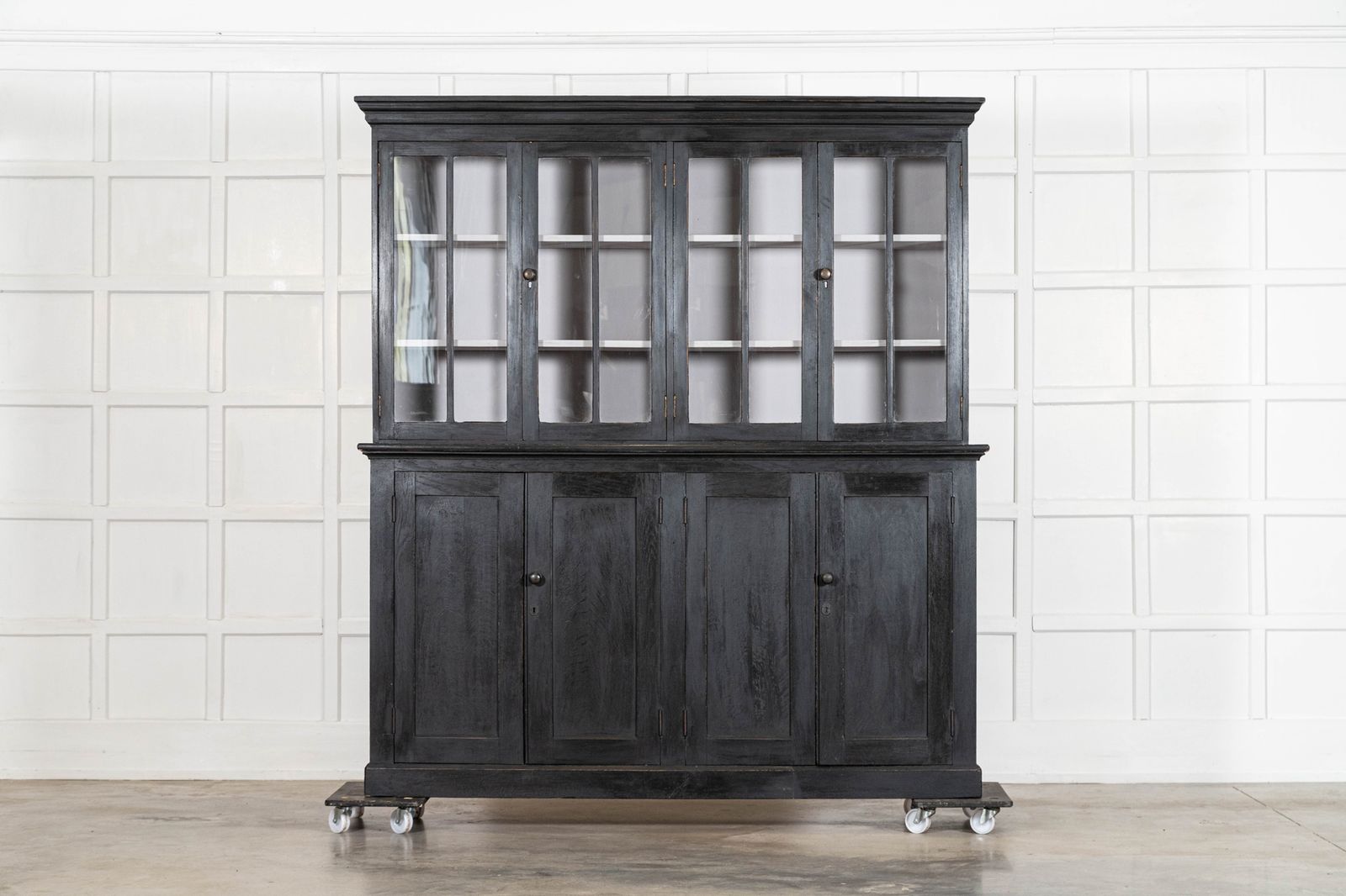 Large 19thc English Ebonised Oak Glazed Cabinet photo furniture