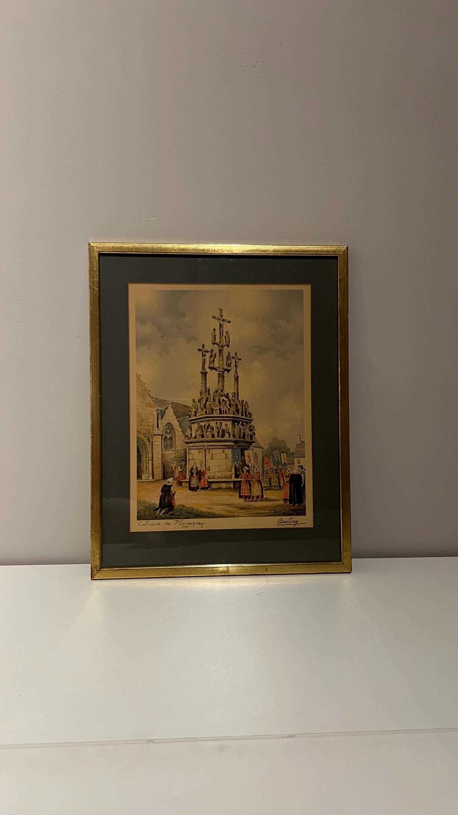 photo for sale 1930s French Lithograph “Calvaire De Plougonnec” By Baugé – Brittany Religious Procession Scene