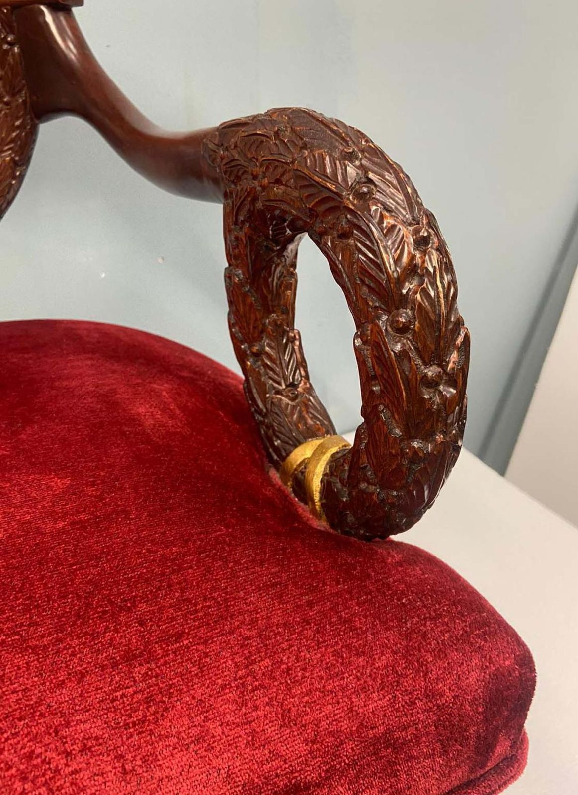 Pair Regency Arm Chairs Carved Mahogany Gilt Revival photo Furniture