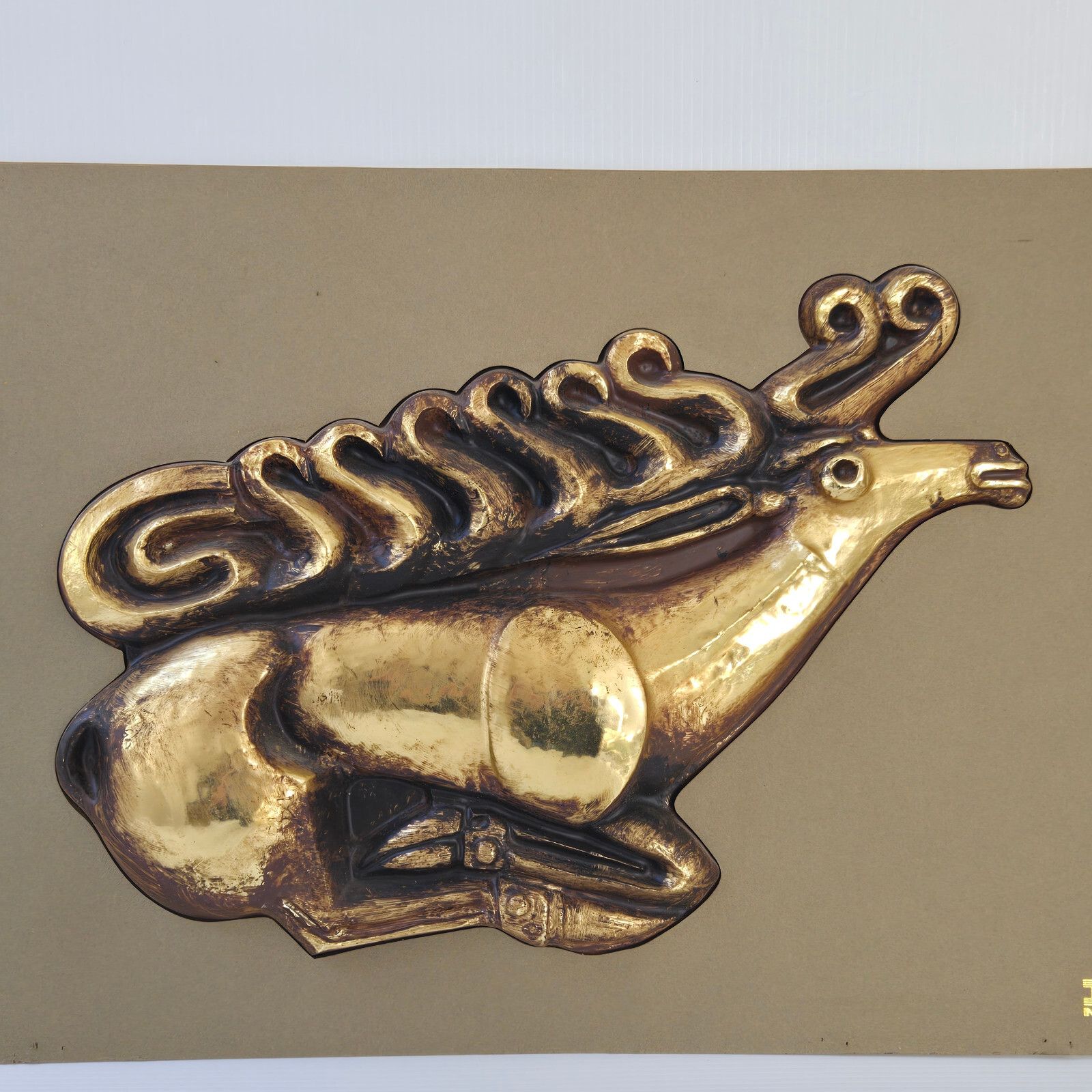 Vintage 1970 Deer Gold Layer Scythian Grand Palace Wall Decoration 70s photo furniture
