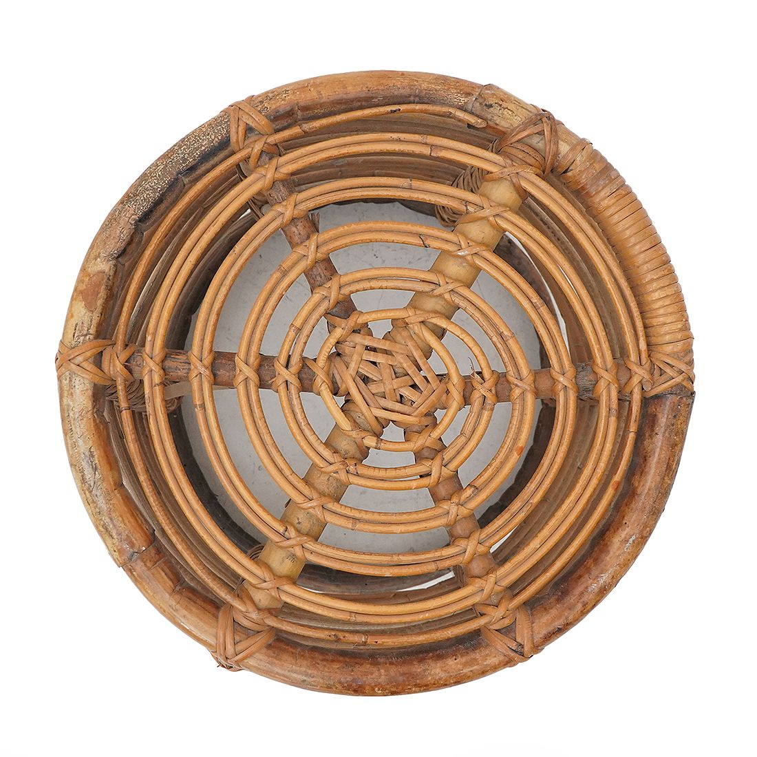 Cylindrical Pouf In Curved Rattan By Castano, 1960s photo vinterior