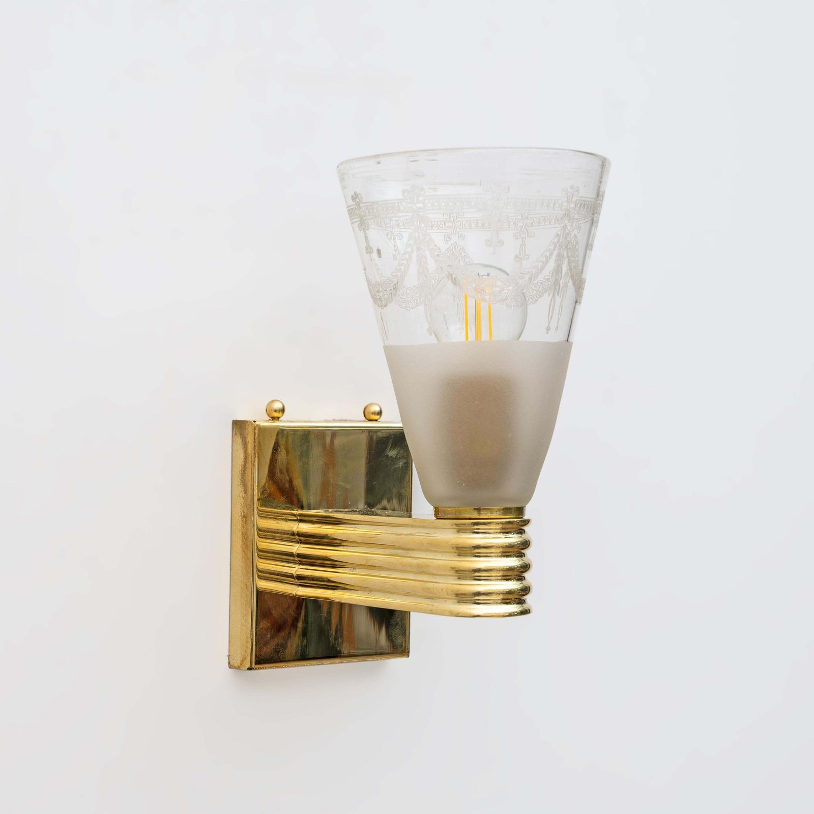 Mid Century Domus Blown And Angraved Murano Glass Sconces, Pair photo vinterior