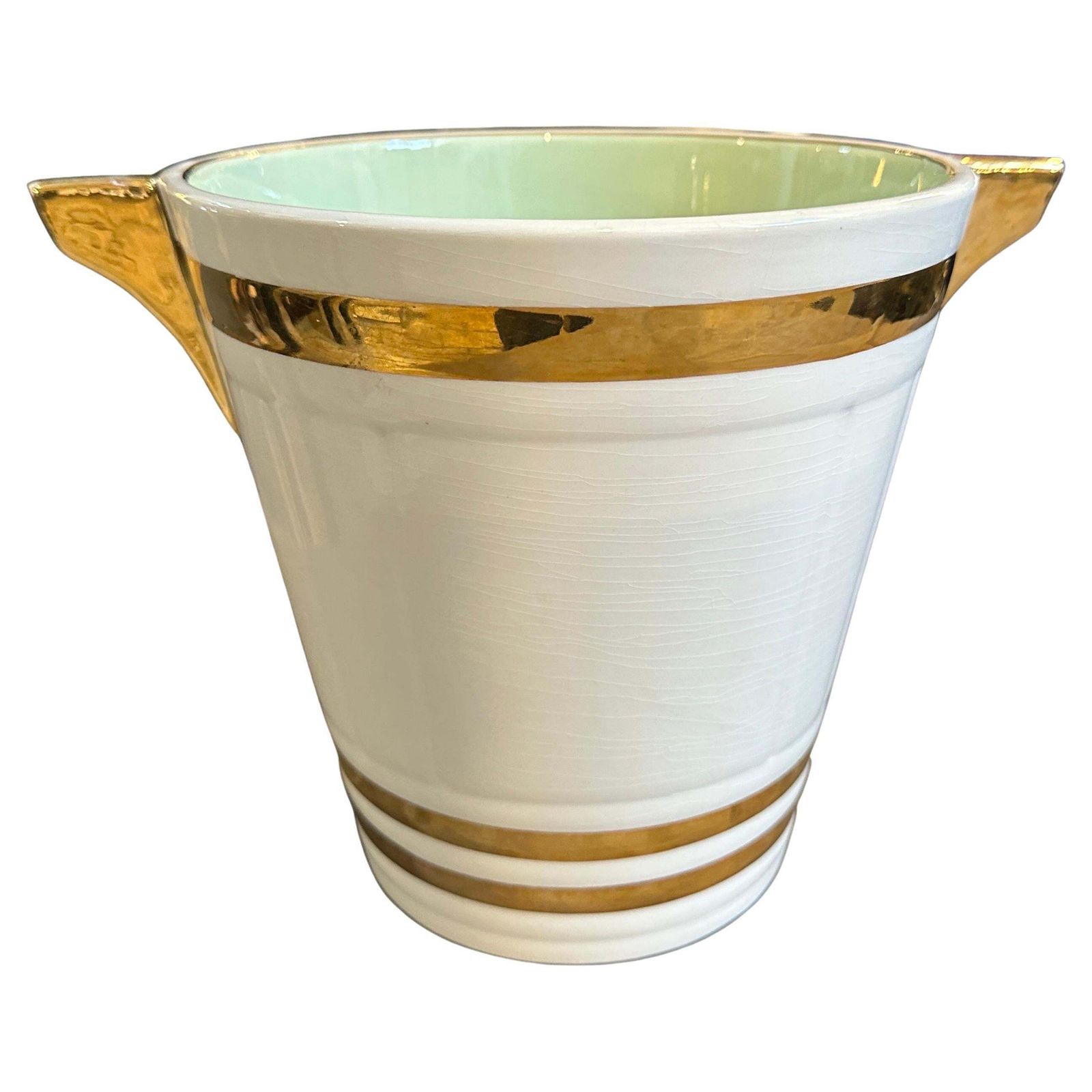 1930s Art Deco White And Gold Ceramic French Champagne Cooler By Sarreguemines