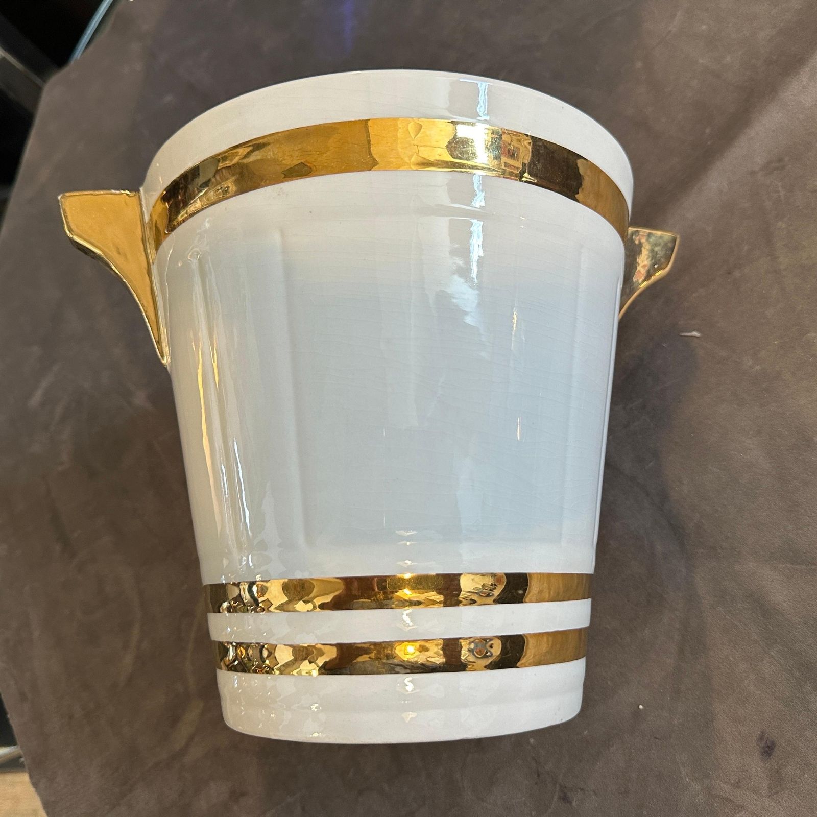 photo furniture 1930s Art Deco White And Gold Ceramic French Champagne Cooler By Sarreguemines