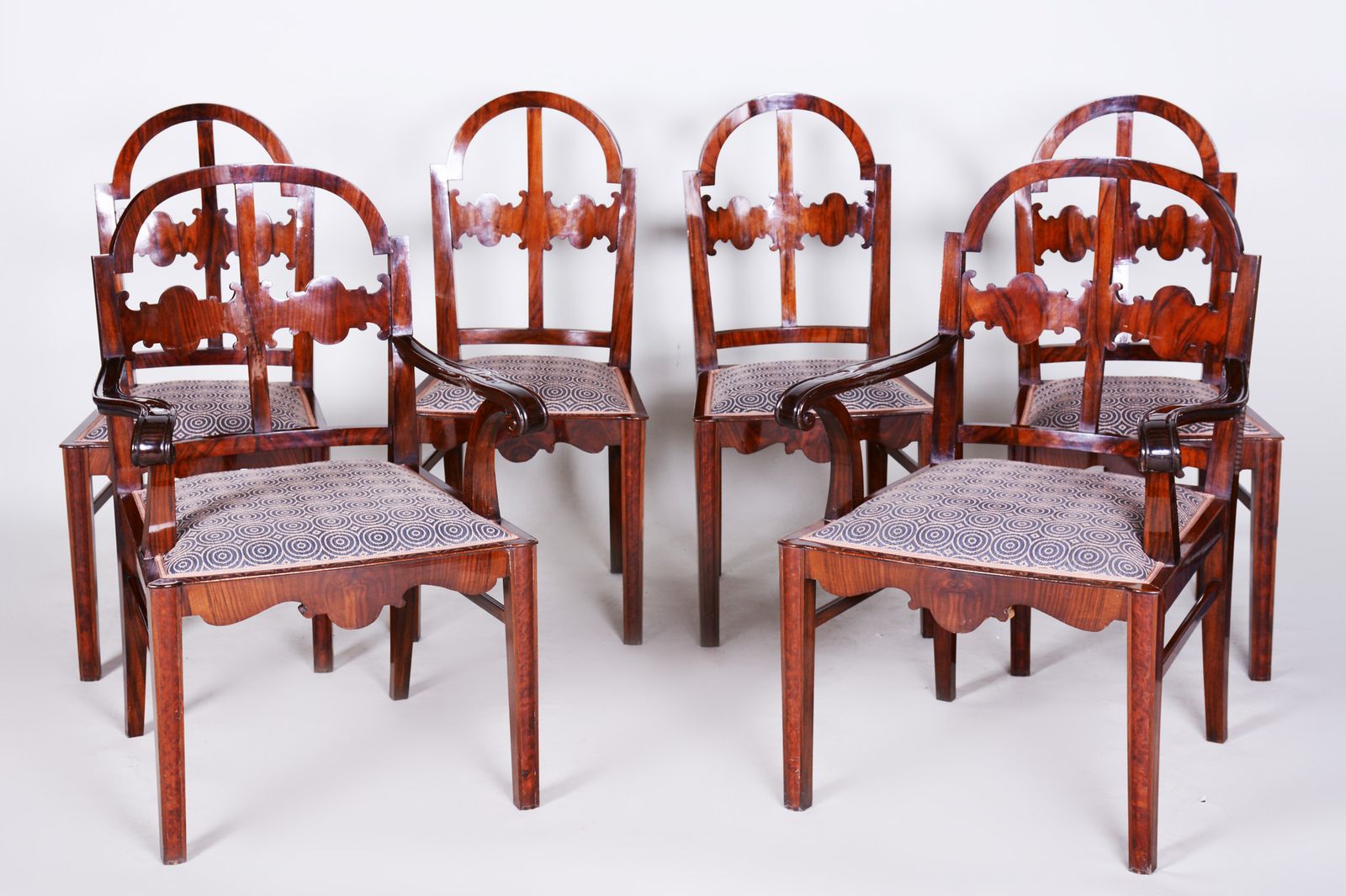 photo furniture Restored Art Deco Dinig Set, Caucasian Walnut, Thuja, Polished, England, 1920s