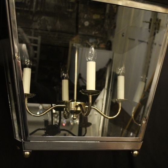 Large Oversized French Steel & Brass 4 Light Antique Lantern photo for sale