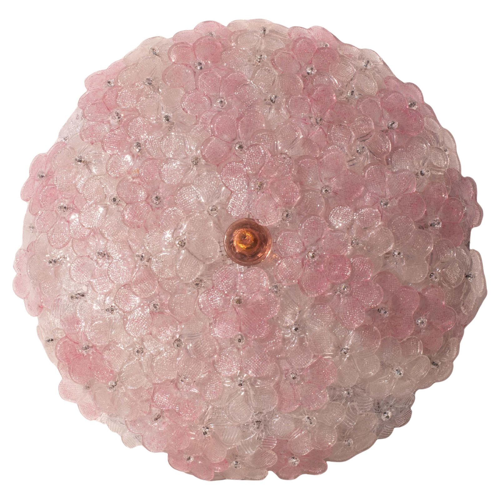 Charming Large Size Murano Ceiling Light Pink Flower By Seguso For Venini, Italy